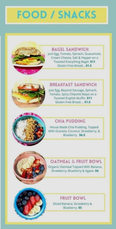 Food og snacks menyen.