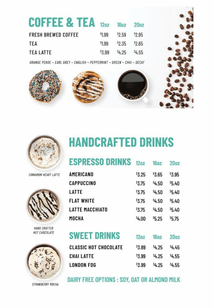 Bilde av kaffe og te meny.